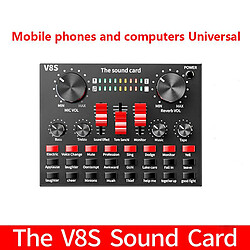 V8S Carte Son, flux en direct Audio Interface Bluetooth Usb Externe Carte Son 16 Effets Sonores pour Téléphone Ordinateur PC Diffusion Audio