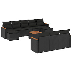 vidaXL Salon de jardin 11 pcs avec coussins noir résine tressée