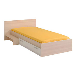 Acheter Vente-Unique Lit enfant 90 x 190 cm avec 1 tiroir - Coloris : Naturel et blanc + sommier + matelas - IPLIA