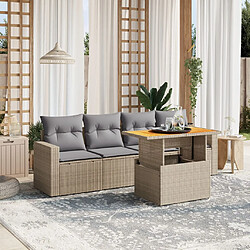 vidaXL Salon de jardin avec coussins 5 pcs beige résine tressée