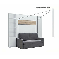 Avis Inside 75 Composition lit escamotable 140 blanc mat bandeau chêne DJUKE SOFA canapé gris 2 colonnes