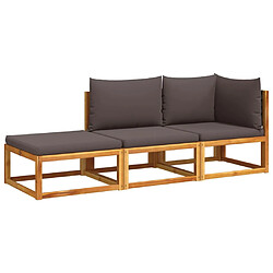 vidaXL Salon de jardin avec coussins 3 pcs bois massif d'acacia