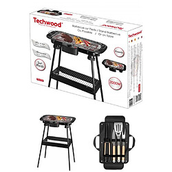 Techwood Barbecue Electrique sur Pieds ou de Table noir 2000W + Set de 4 accessoires pour barbecue