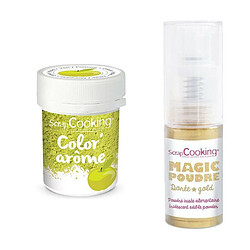 Scrapcooking Colorant alimentaire vert arôme pomme + Poudre alimentaire irisée dorée