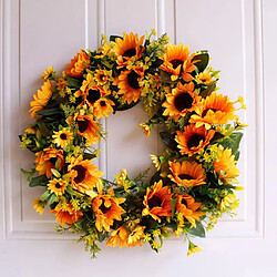 Couronne de fleurs de tournesol artificielle avec tournesol jaune et feuilles vertes pour porte d'entrée mur intérieur ou extérieur décoration de