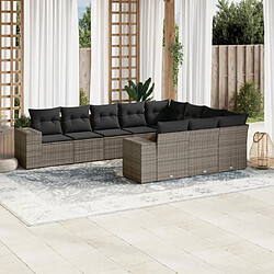 vidaXL Salon de jardin avec coussins 10 pcs gris résine tressée