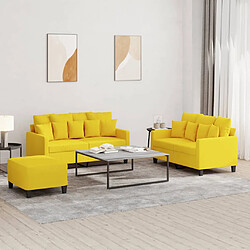 vidaXL Ensemble de canapés 3 pcs avec coussins Jaune clair Tissu 