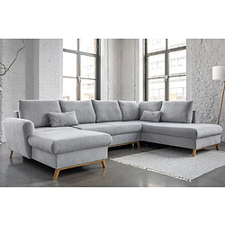 Bestmobilier Lagom - canapé d'angle panoramique - convertible - avec coffre - en tissu - 7 places - droit Lagom - canapé d'angle panoramique - convertible - avec coffre - en tissu - 7 places - droit - Gris clair