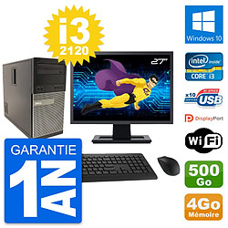 PC Tour Dell 790 MT Ecran 27" Intel i3-2120 RAM 4Go Disque 500Go Windows 10 Wifi · Occasion 