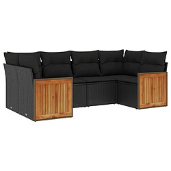 vidaXL Salon de jardin 6 pcs avec coussins noir résine tressée