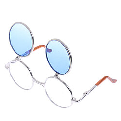 1/6 blythe poupées double lunettes plissées lunettes de soleil bleu lentille dégradée argent pas cher