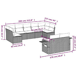 vidaXL Salon de jardin avec coussins 9 pcs beige résine tressée pas cher