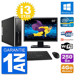 PC HP 8300 SFF Ecran 22" Intel i3-2120 RAM 4Go Disque 250Go Windows 10 Wifi - Occasion