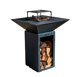 Grill' Chic PACK PRINTEMPS Braséro barbecue Le Cévenol 74x74x90 cm à DOUBLE CUVE avec range-bois alu gris anthracite