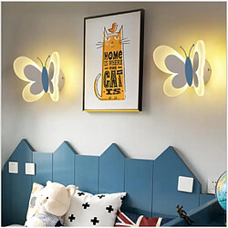 Personnalité créative papillon chambre d'enfants LED lampe de chevet chambre lampe de mur de fond (bleu + blanc)