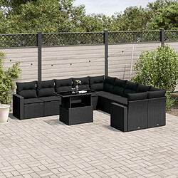 vidaXL Salon de jardin 11 pcs avec coussins noir résine tressée