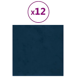 vidaXL Panneaux muraux 12 pcs Bleu 30x30 cm Velours 1,08 m²