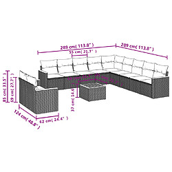 vidaXL Salon de jardin avec coussins 12 pcs gris résine tressée pas cher