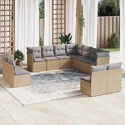 vidaXL Salon de jardin 11 pcs avec coussins beige résine tressée