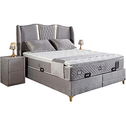 Vivenla Ensemble de lit coffre 180x200 en velours gris avec un matelas à ressorts ensachés 7 zones de confort de la collection RIXOS 