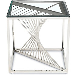 Vivenla Table d'appoint design en acier inoxydable poli argenté et plateau en verre trempé transparent L. 55 x P. 55 x H. 55 cm collection BOLZANO