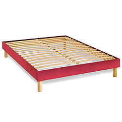 Mes Sommier en Kit 14 lattes nues, coutil tissu coton 160x200cm, coloris rouge 