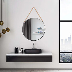 The Home Deco Factory Miroir rond avec anse en jonc 50 cm noir.