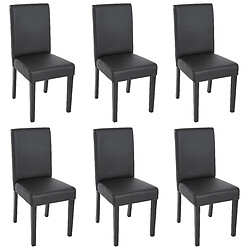 Mendler Lot de 6 chaises de séjour Littau ~ simili-cuir, noir mat, pieds foncés