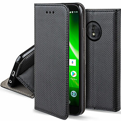 Moozy Case Flip Cover pour Motorola Moto G6, Moto 1S, Noir - Étui à Rabat Magnétique Intelligent avec Porte-Cartes et Support