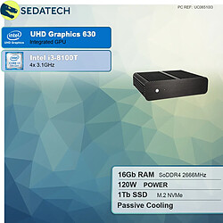 Sedatech Mini-PC Evo passif • Intel i3-8100T • 16Go RAM • 1To SSD M.2 • sans OS