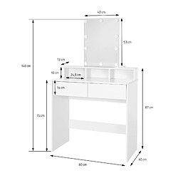 Avis ML DESIGN MODERN LIVING Coiffeuse avec miroir et LED table de maquillage MDF avec 2 tiroirs 80x40x140 cm