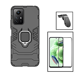 PHONECARE Kit Film Verre Trempé 5D Full Cover + Coque 3X1 Military Defender + Support Magnétique L pour Xiaomi Redmi Note 12S - Noir 