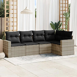 vidaXL Salon de jardin 5 pcs avec coussins gris clair résine tressée 