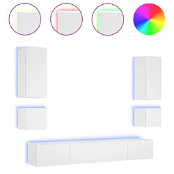 Maison Chic Lot de 6 Meuble TV muraux, Banc TV avec lumières LED pour salon, Meuble de rangement blanc -GKD63865