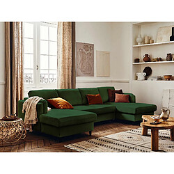 Lisa Design Brooke - canapé panoramique en U - 7 places - convertible avec coffre - en velours Brooke - canapé panoramique en U - 7 places - convertible avec coffre - en velours - Vert