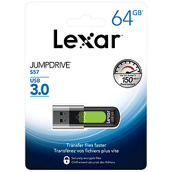 Clé USB 64GO JumpDrive S57 Lexar 3.0 capuchon rétractable noir et vert