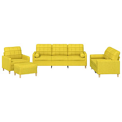 vidaXL Ensemble de canapés 4 pcs avec coussins jaune clair tissu