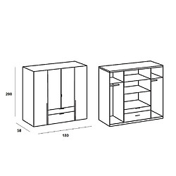 Avis Inside 75 Armoire 4 portes 2 tiroirs WILMA 180 cm blanche