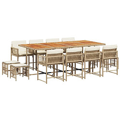 vidaXL Ensemble à manger de jardin et coussins 13 pcs beige