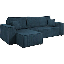 Palozi Sofa Canapé d'angle convertible en velours côtelé Karl - 3 places - Bleu 