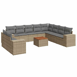 Maison Chic Salon de jardin 11 pcs avec coussins | Ensemble de Table et chaises | Mobilier d'Extérieur beige résine tressée -GKD57525