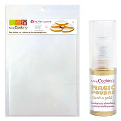 Scrapcooking 6 feuilles azyme blanches + Poudre alimentaire irisée dorée 