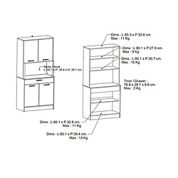 Pegane Buffet de cuisine coloris chêne kronberg, Blanc - Longueur 83,3 x Hauteur 176,1 x Profondeur 40 cm pas cher