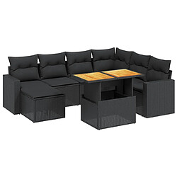 vidaXL Salon de jardin 8 pcs avec coussins noir résine tressée