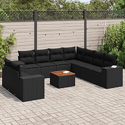 Maison Chic Salon de jardin 10 pcs avec coussins | Ensemble de Table et chaises | Mobilier d'Extérieur noir résine tressée -GKD32998