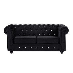 Avis Vente-Unique Canapé 2 places en velours noir et boutons effet cristal CHESTERFIELD