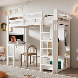 Avis ComfortXL Lit mezzanine enfant avec bureau, placard ouvert et étagères, sommier à lattes, 90x200 cm, blanc