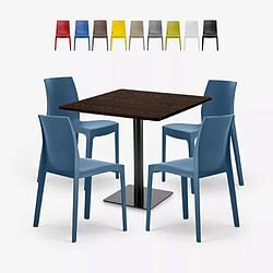 Grand Soleil Ensemble 1 Table Horeca 90x90cm et 4 Chaises Empilables Restaurant Bar Cuisine Jasper - Bleu