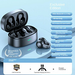 Acheter Casque Bluetooth Sans Fil Conduction Osseuse Clip D'Oreille Écouteur Hi-Fi Musique Casque De Sport Noir