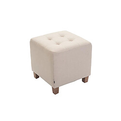 Decoshop26 Tabouret bas repose-pieds pouf capitonné en tissu crème pieds en bois 45x46 cm 10_0000059